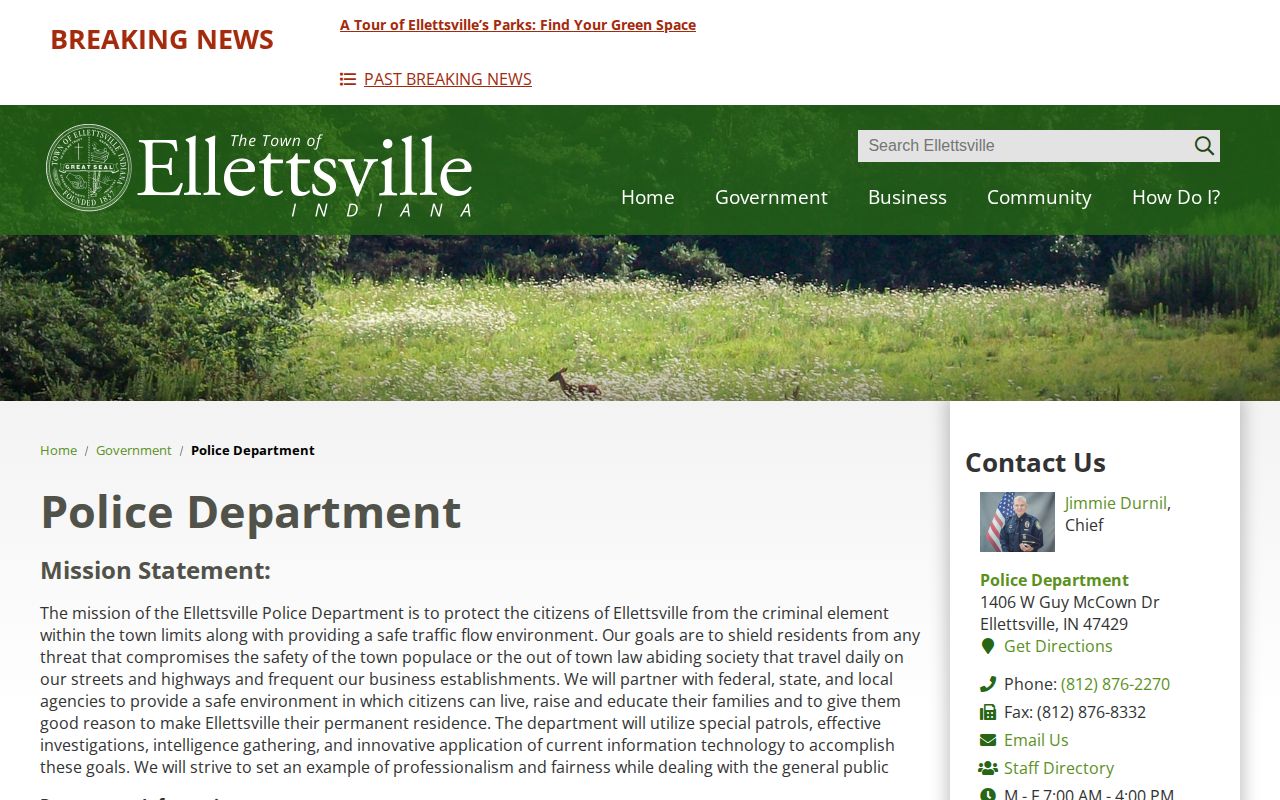 Ellettsville Police Department contact for arrest records