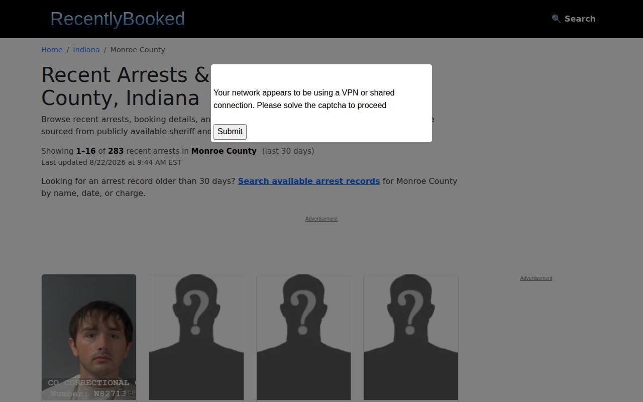 Unofficial Recently Booked Monroe County mugshot news section
