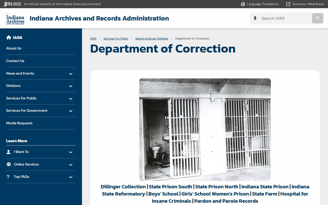 Indiana archive search for old Monroe correctional mugshot records